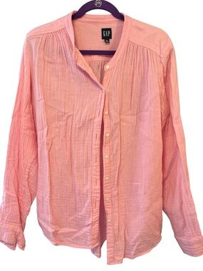 GAP Coral Pink Textured Button-Front Blouse